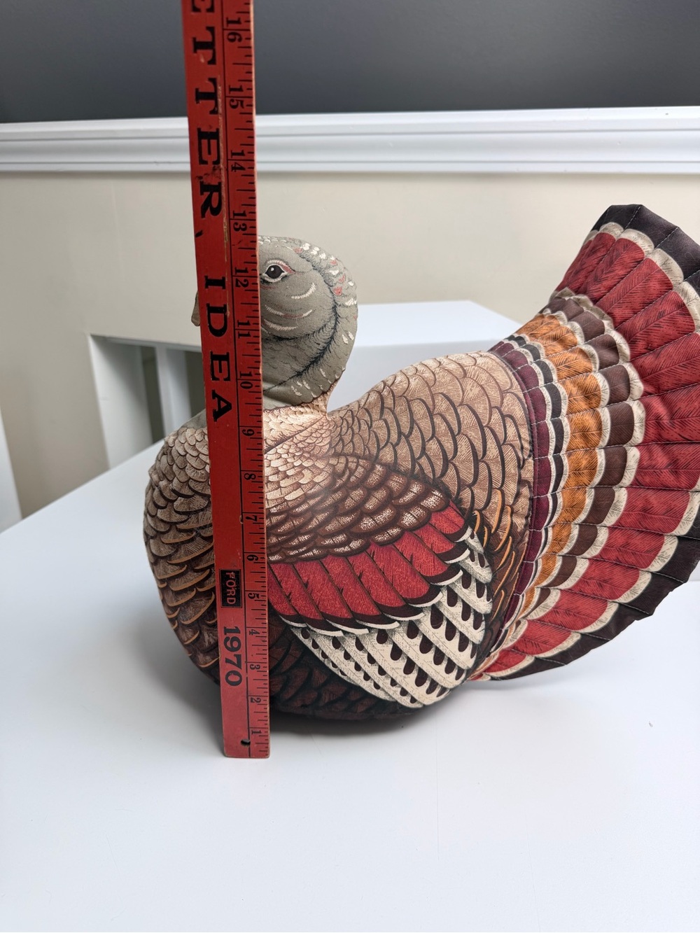 Vintage 1980's Handmade Tom Turkey Stuffed Plush Weighted Thanksgiving Decor - Picture 8 of 9